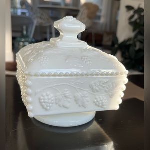 Vintage | Westmoreland Milk Glass Candy Dish + Lid | Milk Glass Storage Jar